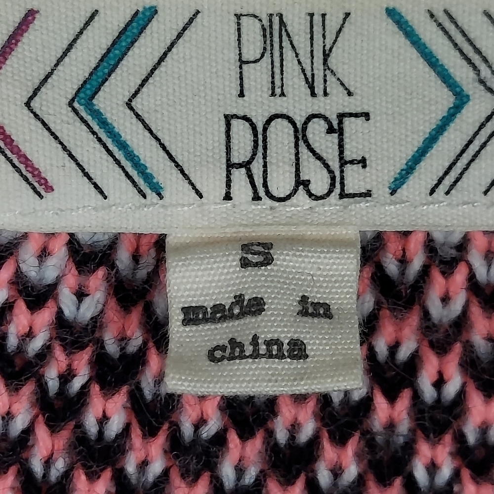 Pink Rose Aztec Black Asymmetrical Open Front Cardigan Women's Size S - Picture 4 of 5